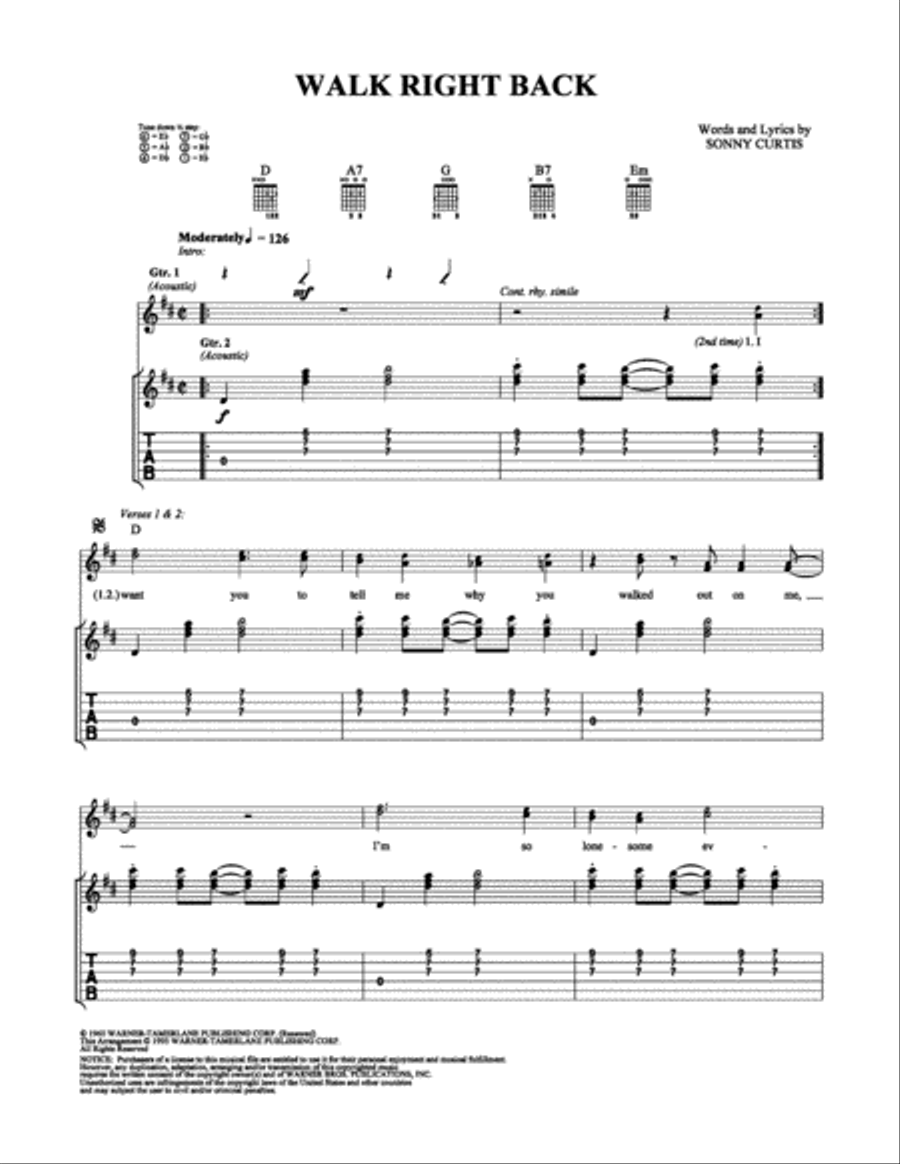 Walk Right Back Walk Right Back Electric Guitar scores gallery preview page 1