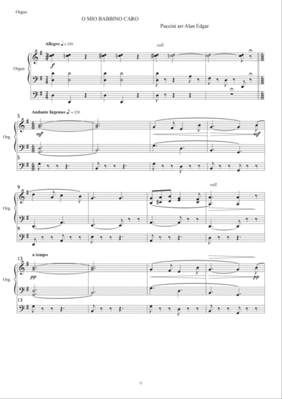 O, MY BELOVED FATHER by PUCCINI, O MIO BABBINO CARO, from Gianni Schicci, arranged for Soprano, Org Small Ensemble scores gallery preview page 3