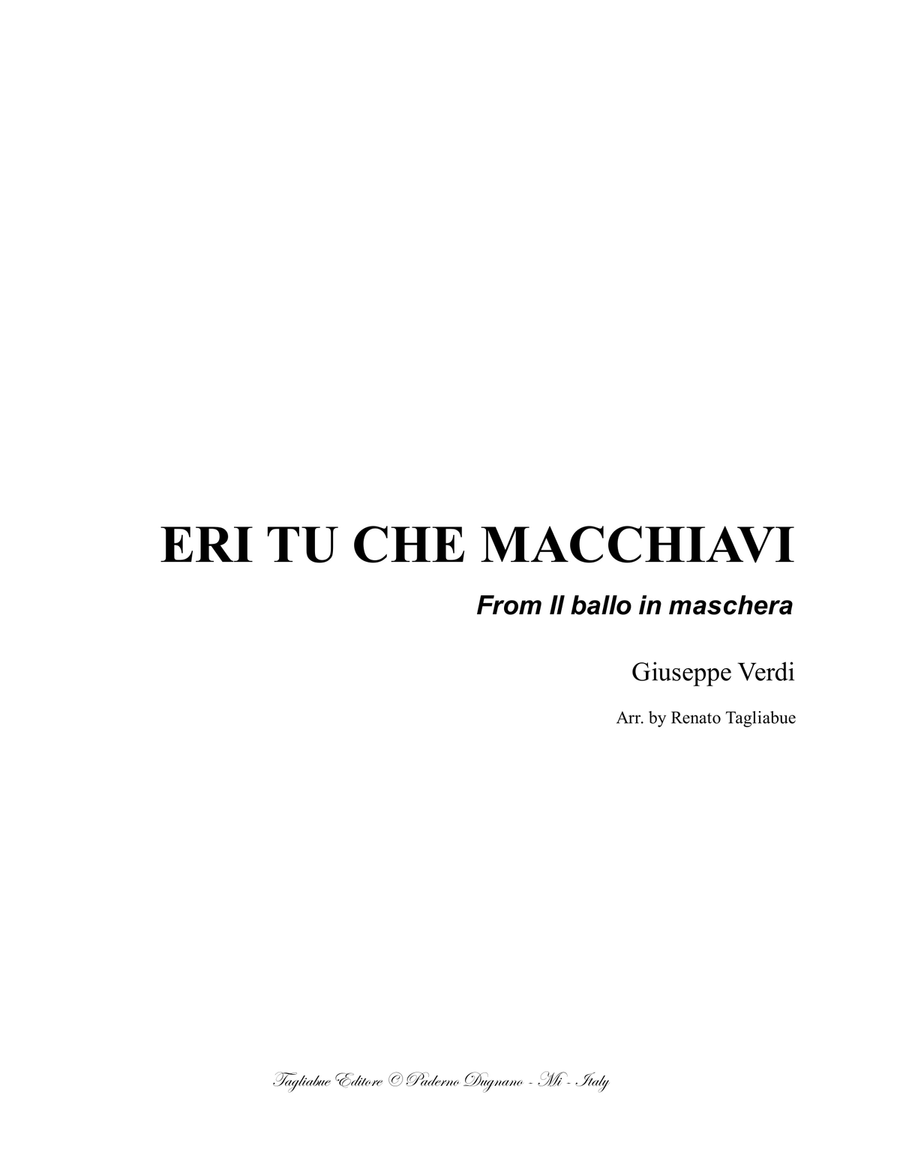 ERI TU CHE MACCHIAVI - G. Verdi - From Il ballo in maschera - For Bariton and Piano