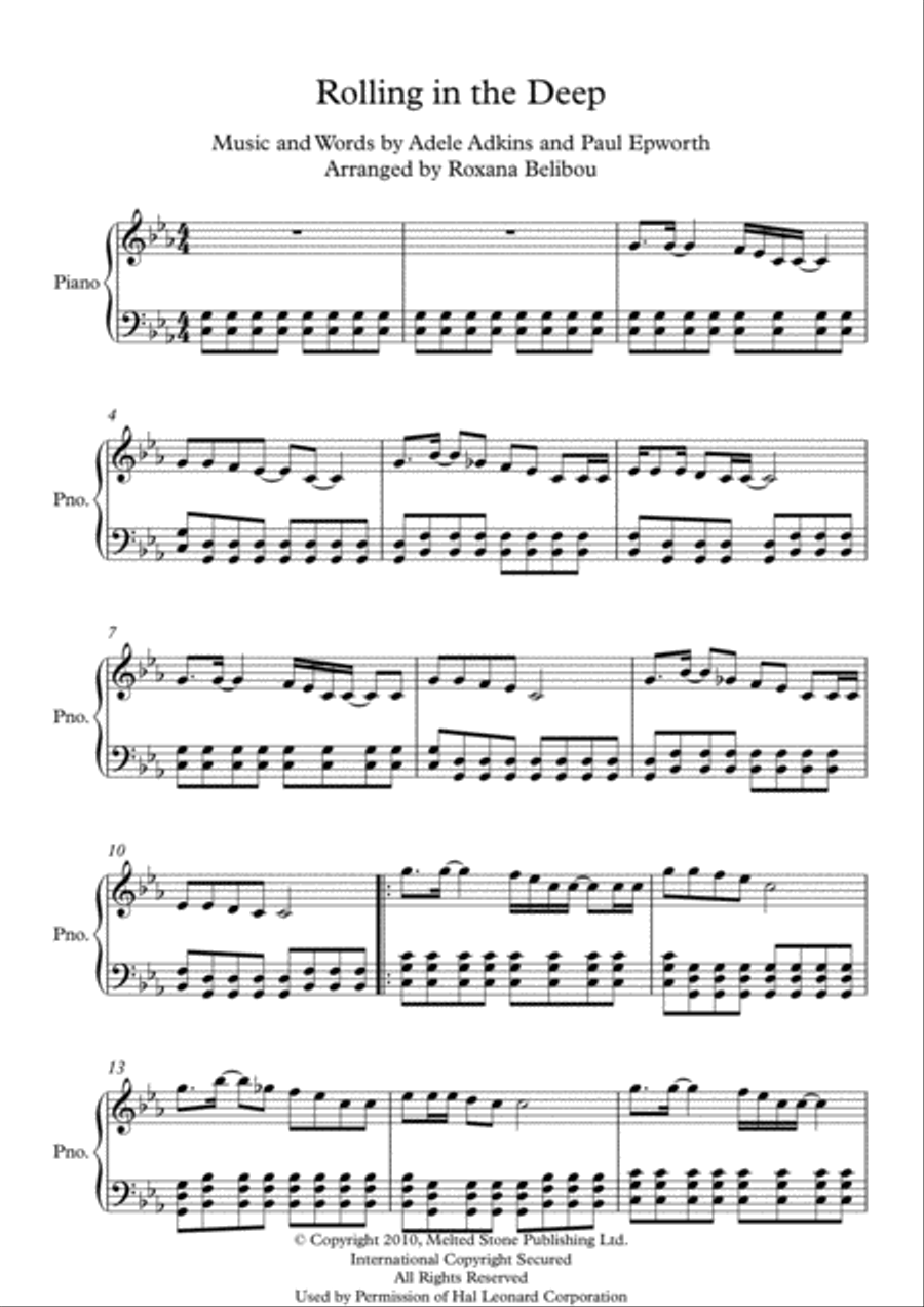 Rolling In The Deep Piano Solo scores gallery preview page 1