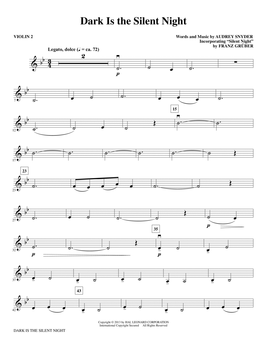 Dark Is the Silent Night - Violin 2 Choir scores gallery preview page 1