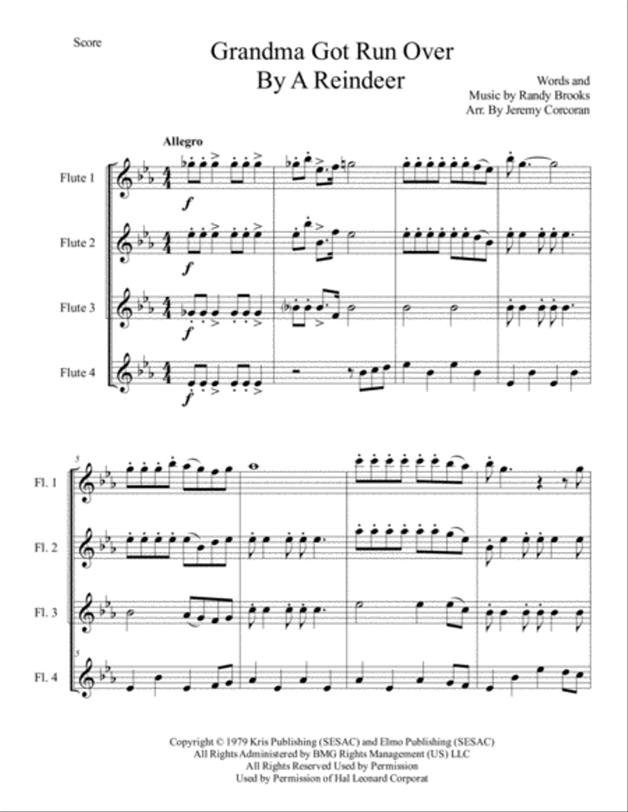 Grandma Got Run Over By A Reindeer Woodwind Quartet scores gallery preview page 2