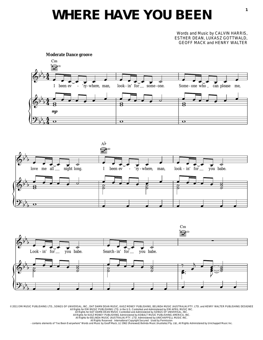 Where Have You Been Piano, Vocal, Guitar scores gallery preview page 1