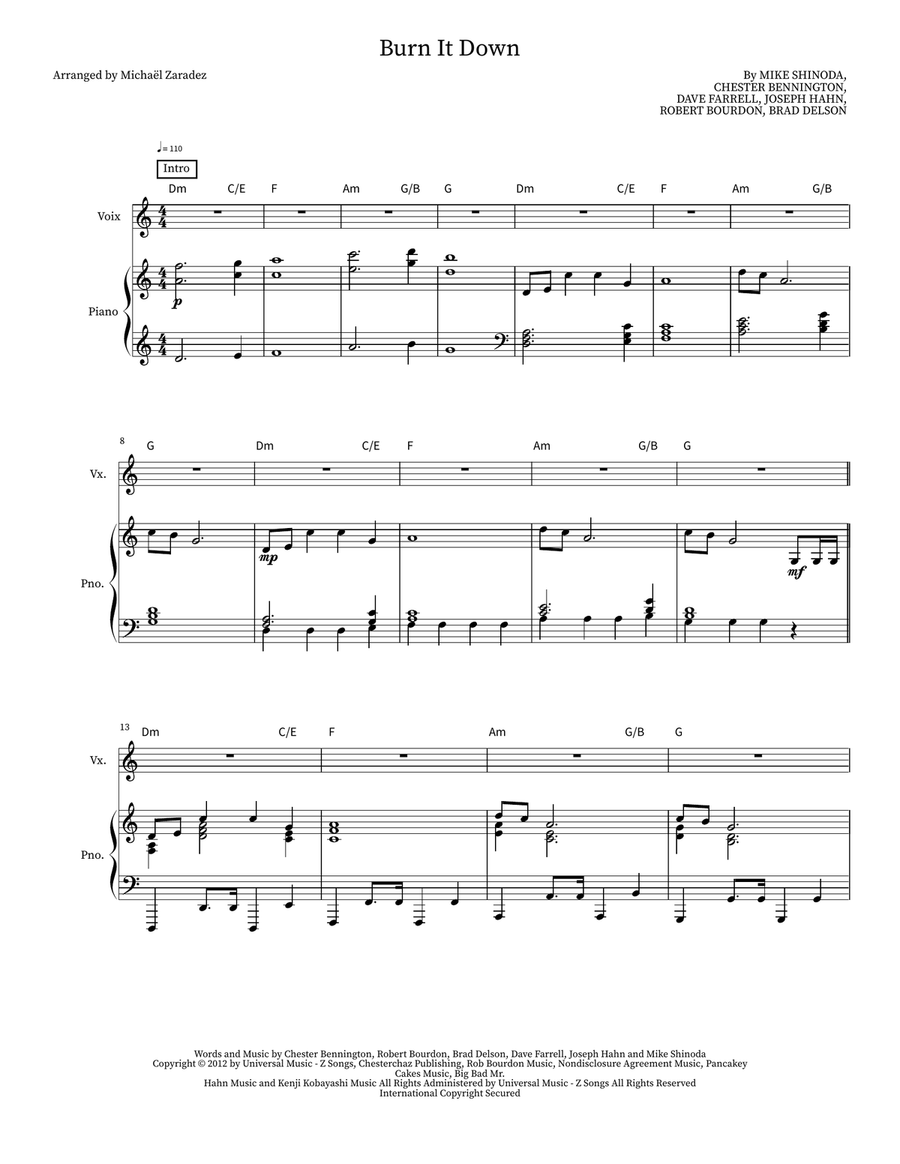 Burn It Down Burn It Down Voice scores gallery preview page 1