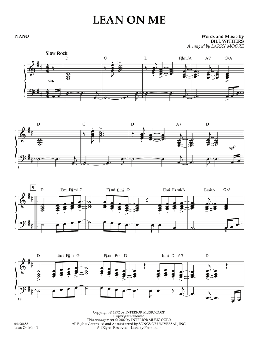 Lean On Me - Piano Piano scores gallery preview page 1