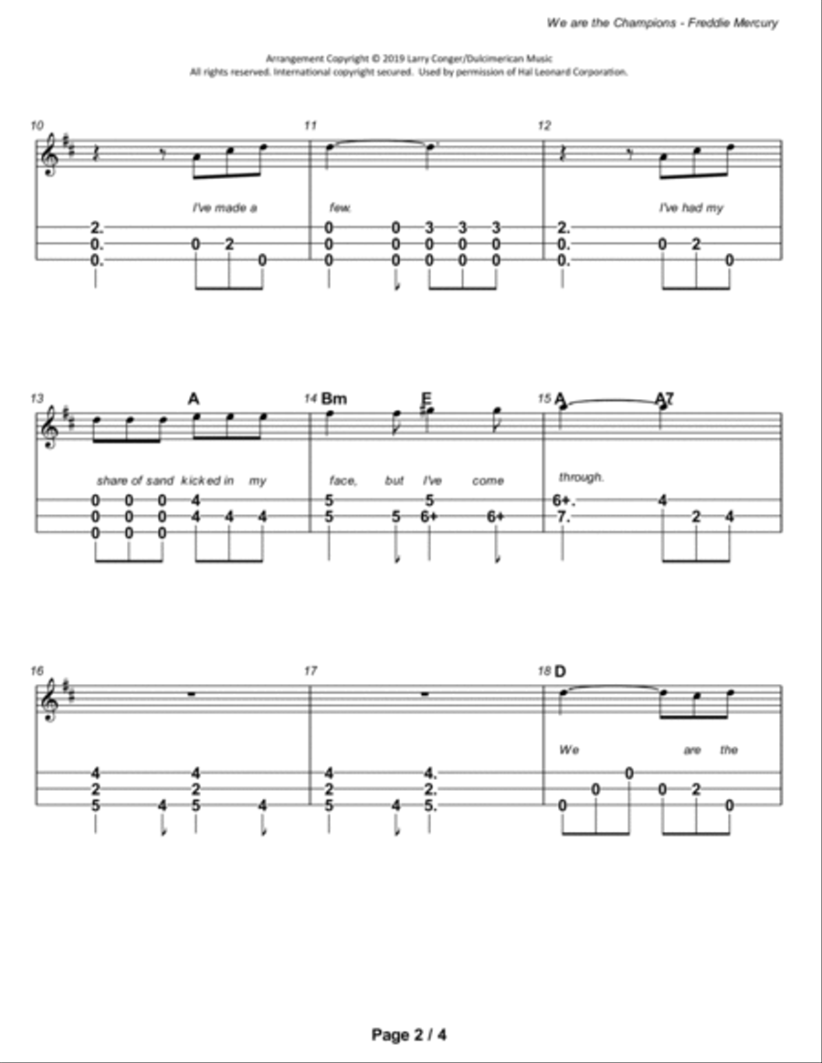 We Are The Champions We Are The Champions Dulcimer scores gallery preview page 3
