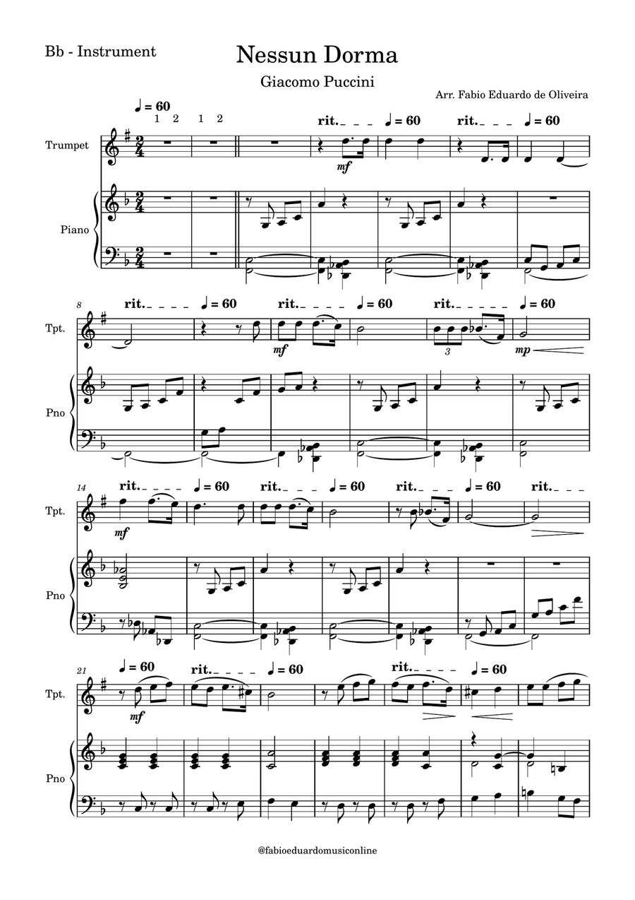 Nessun Dorma (Puccini) + FREE Mp3 Playback + PDF Solo and Piano Parts B-Flat Clarinet scores gallery preview page 2