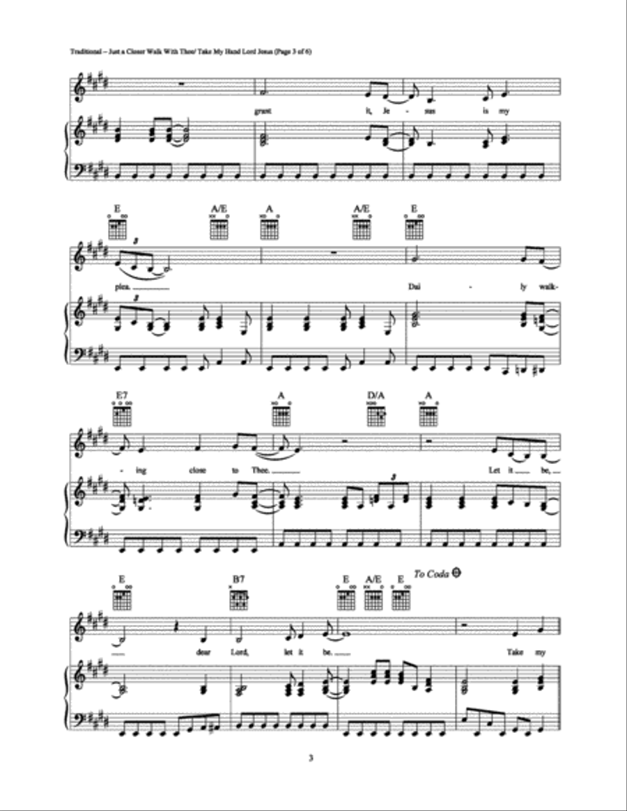 Just a Closer Walk with Thee/Take My Hand Lord Jesus Piano, Vocal, Guitar scores gallery preview page 3