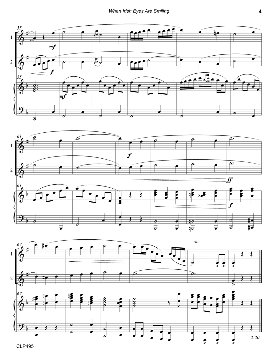 WHEN IRISH EYES ARE SMILING - CLARINET DUET with Piano Accompaniment Clarinet Duet scores gallery preview page 4