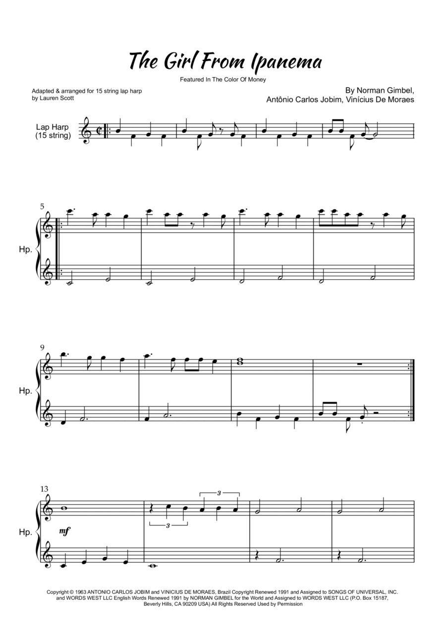 The Girl From Ipanema (Garôta De Ipanema) Celtic Harp scores gallery preview page 1