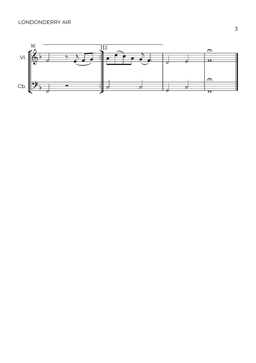 Londonderry Air - Traditional Irish Melody - VIOLIN & CONTRABASS String Duet scores gallery preview page 3