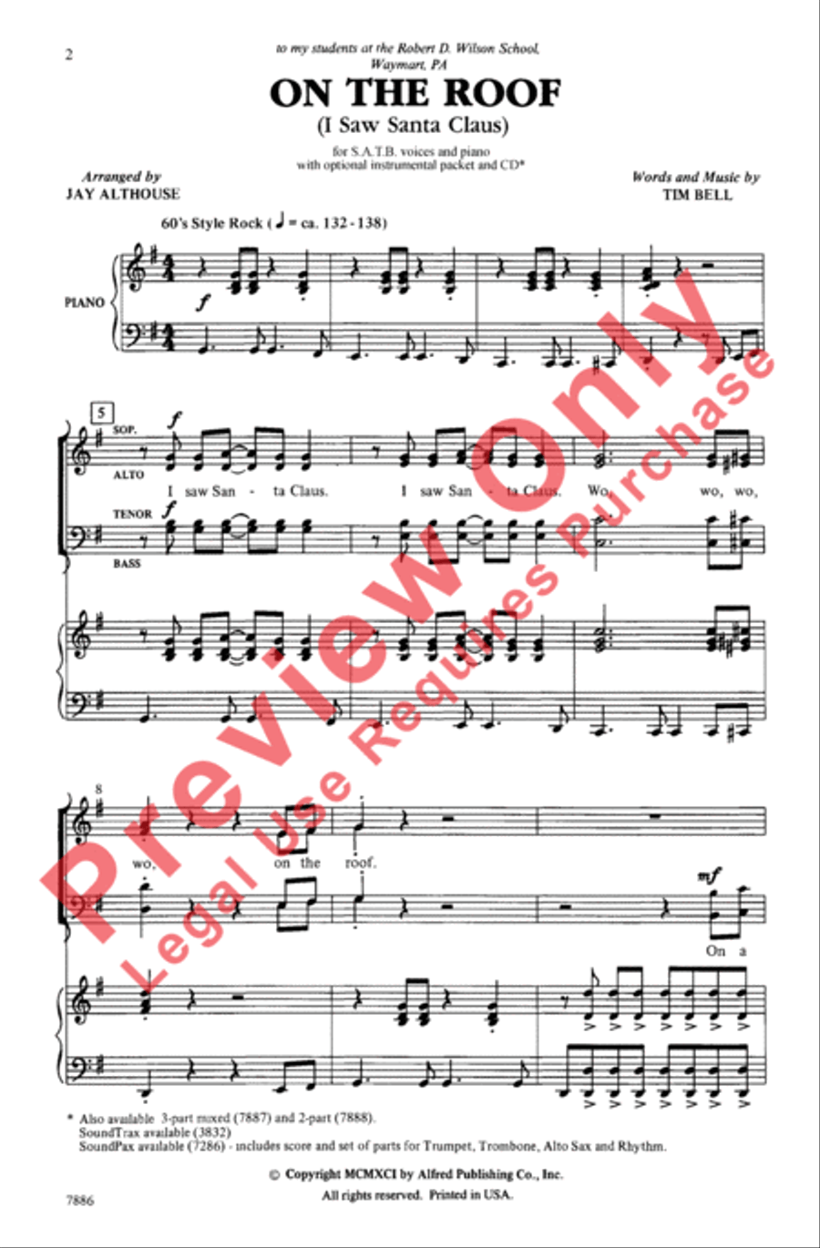 On the Roof (I Saw Santa Claus) 4-Part scores gallery preview page 2