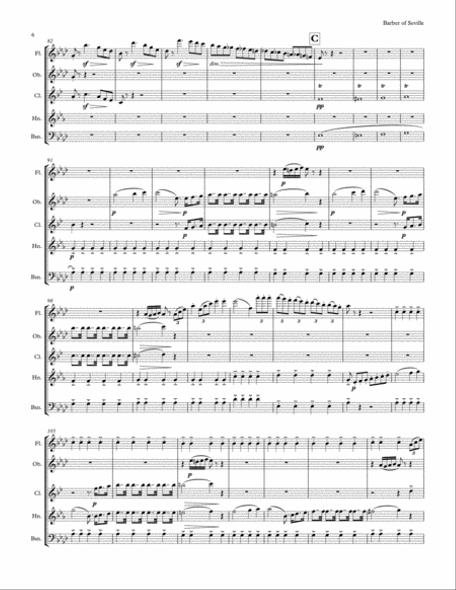 Rossini: The Barber of Seville, Overture arranged for Woodwind Quintet (in F major) Woodwind Quintet scores gallery preview page 6