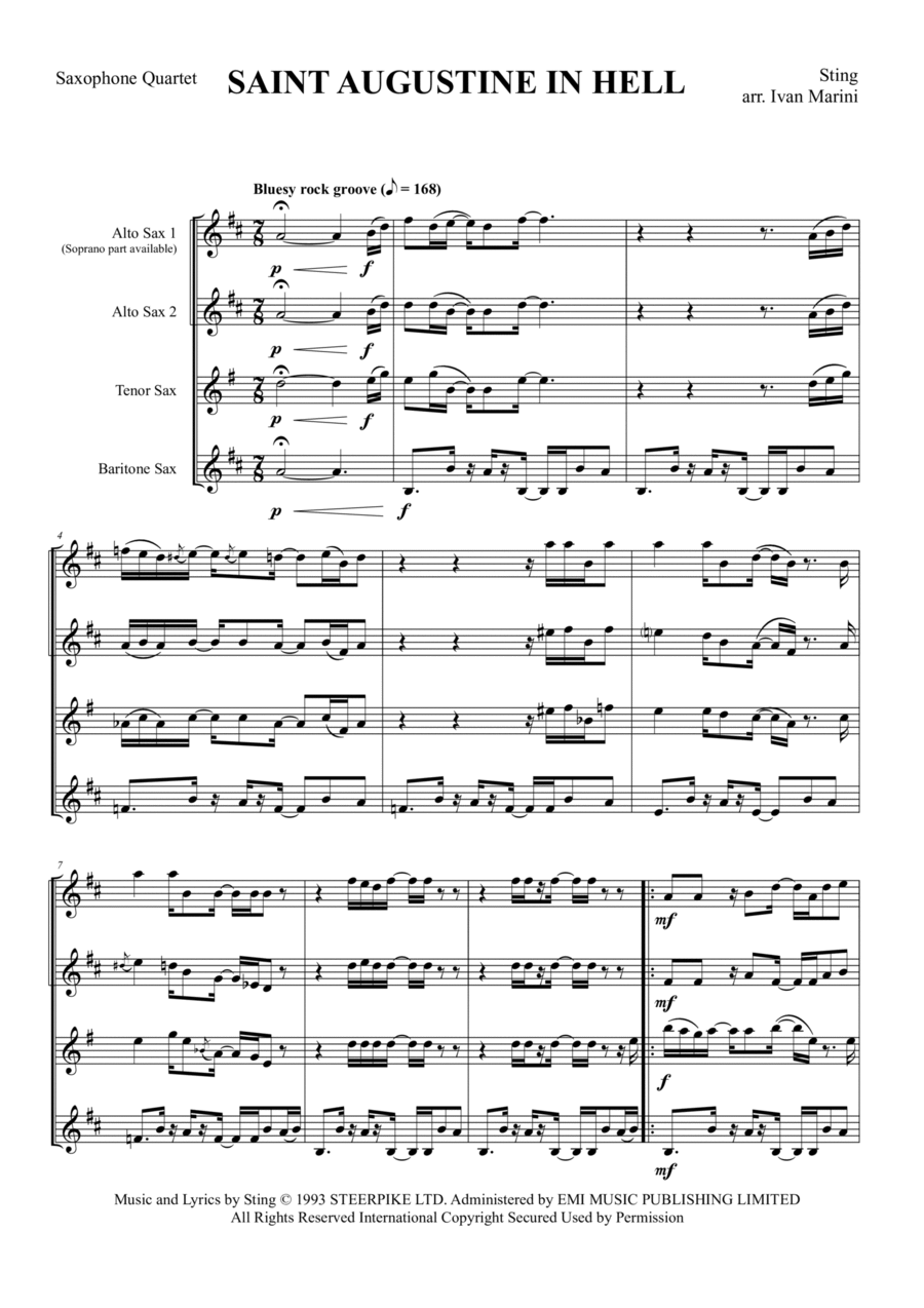 Saint Augustine In Hell by Sting Saxophone Quartet - Digital Sheet Music