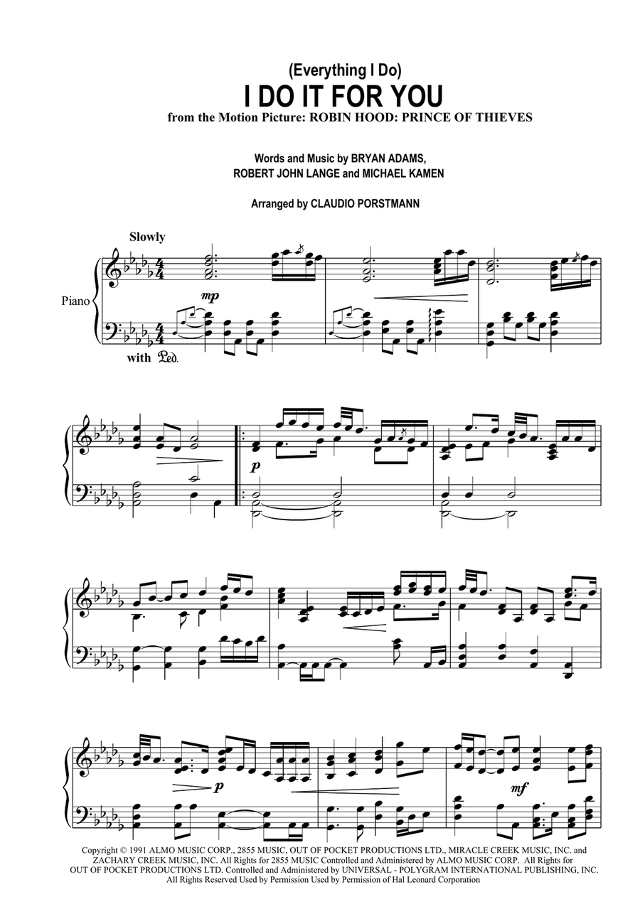 (Everything I Do) I Do It For You Piano Solo scores gallery preview page 1