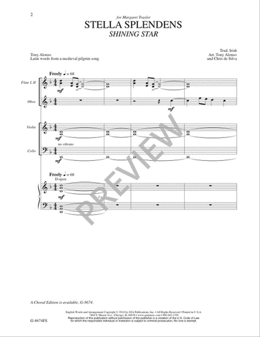 Stella Splendens - Full Score and Parts 4-Part scores gallery preview page 2