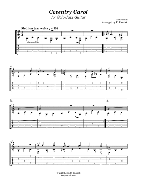 Coventry Carol (for Solo Jazz Guitar) image number null