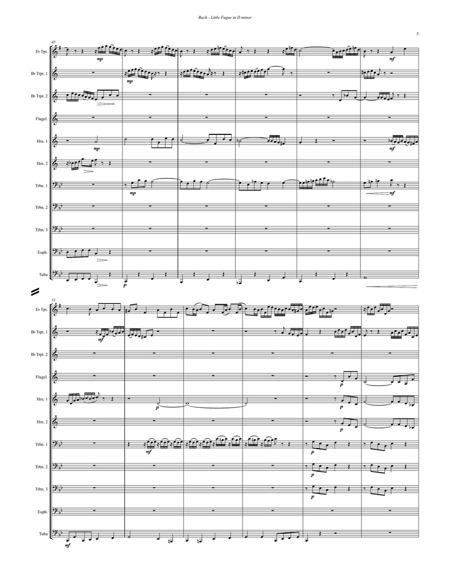 Little Fugue in G minor BWV 578 for 11-part Brass Ensemble Brass Ensemble scores gallery preview page 5