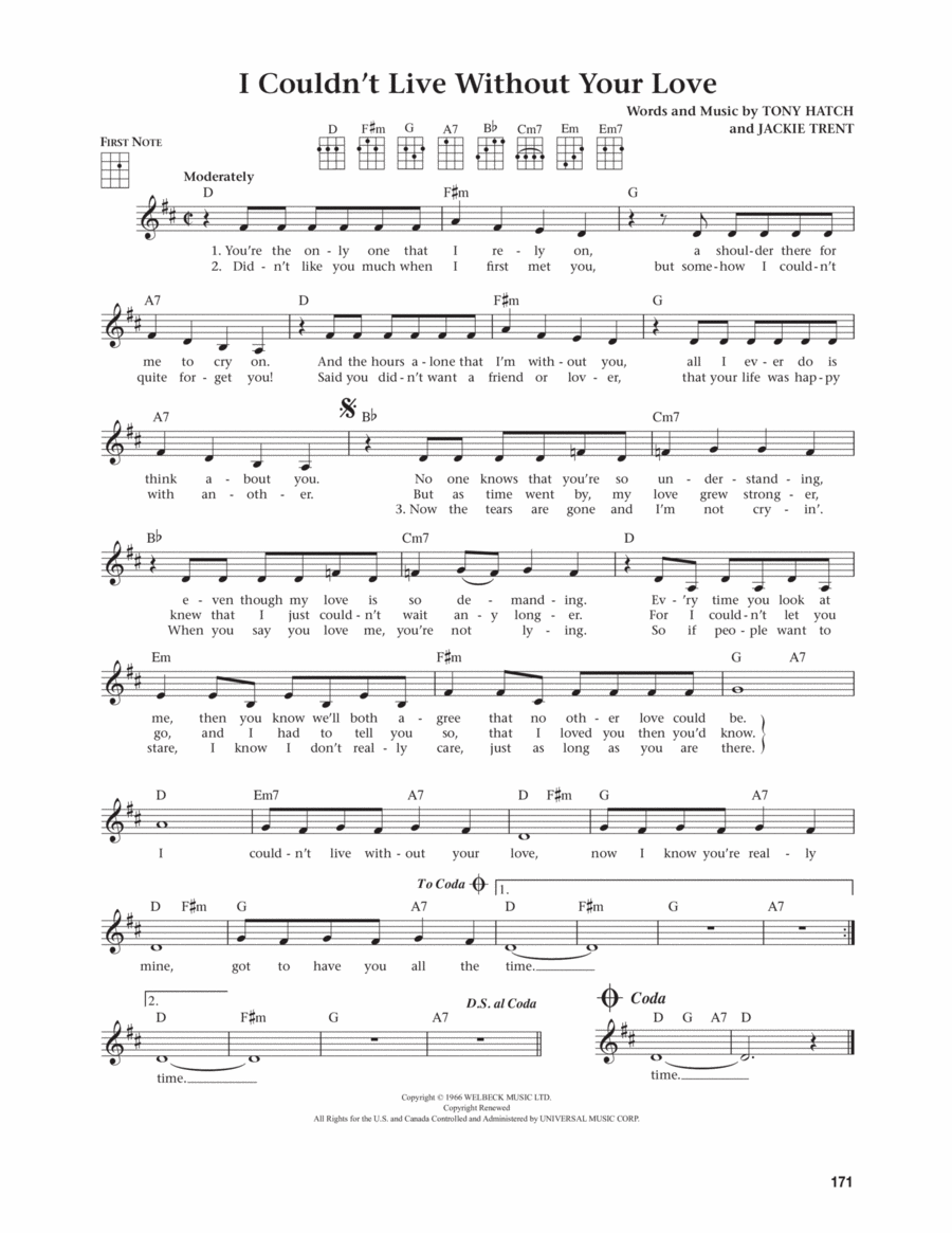 I Couldn't Live Without Your Love (from The Daily Ukulele) (arr. Jim Beloff) Ukulele scores gallery preview page 1