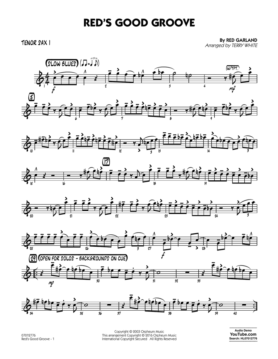 Red's Good Groove - Tenor Sax 1 Jazz Ensemble scores gallery preview page 1