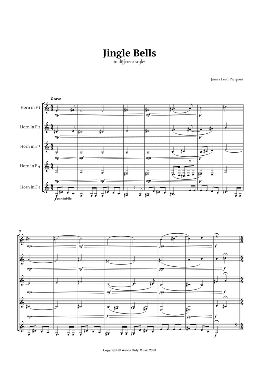 Jingle Bells in Different Styles for French Horn Quintet image number null