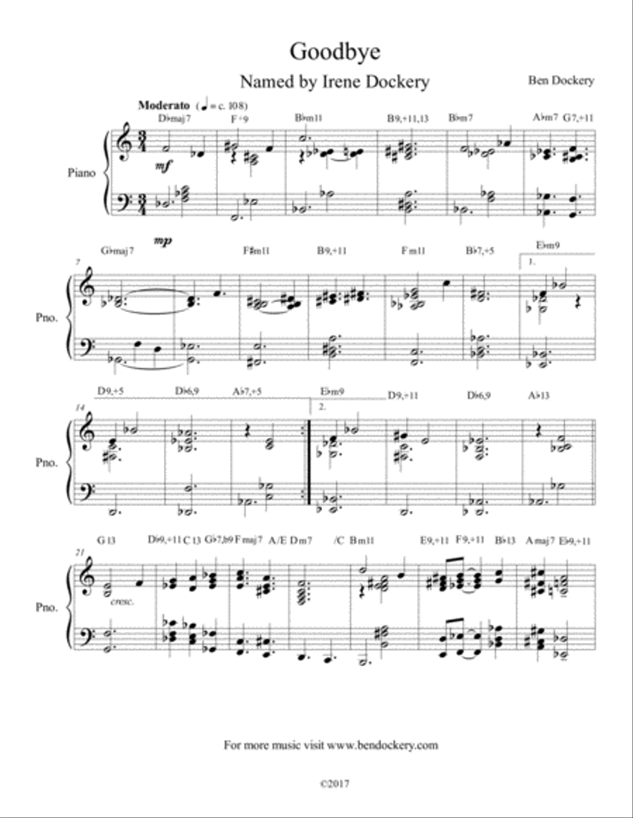 Goodbye Piano Solo scores gallery preview page 1