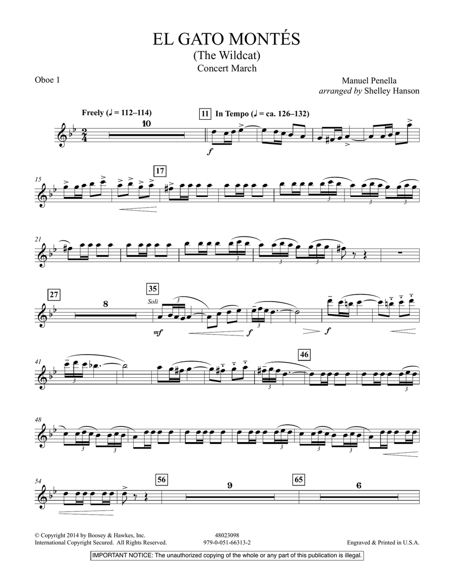 El Gato Montés (The Wild Cat) - Oboe 1 Concert Band scores gallery preview page 1