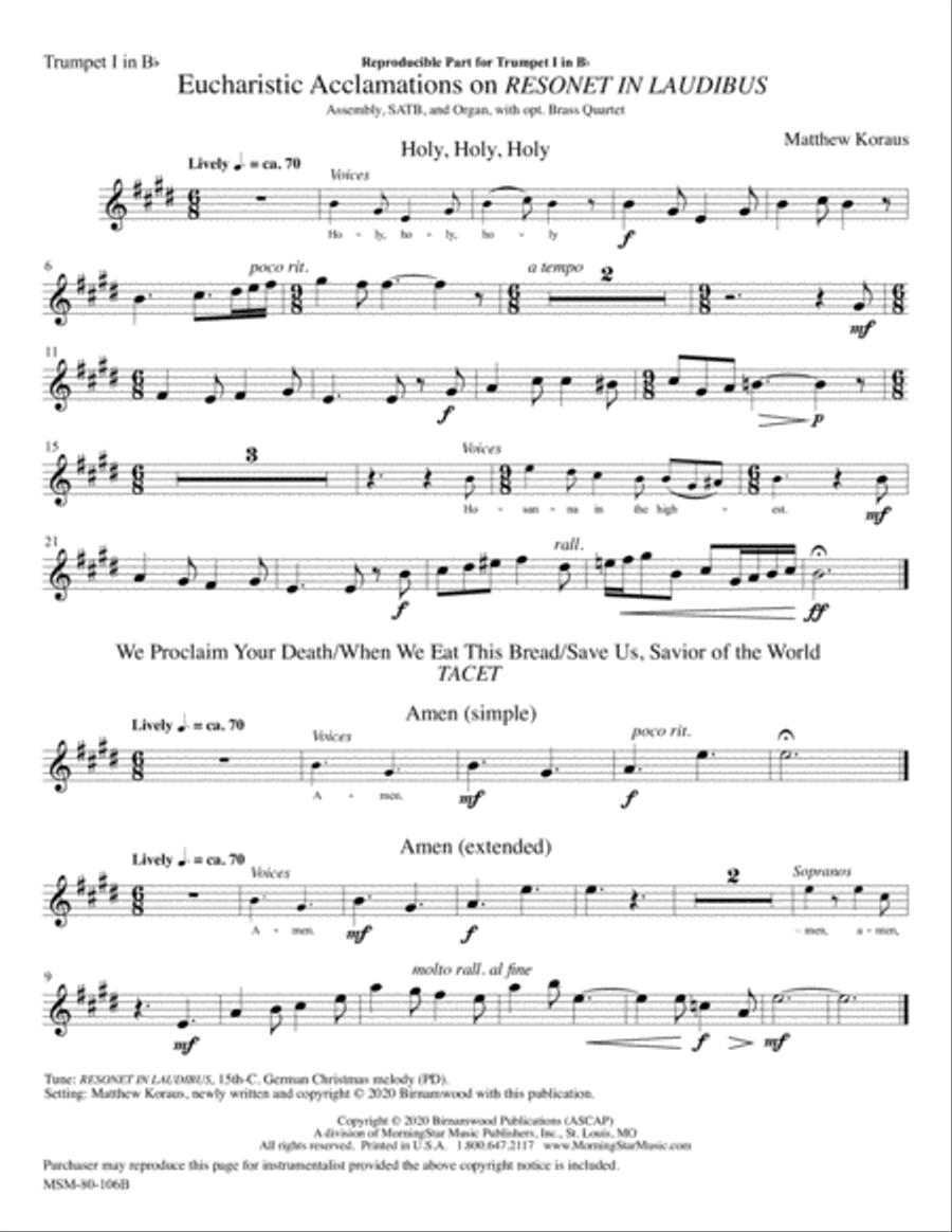 Eucharistic Acclamations on Resonet in Laudibus (Downloadable Instrumental Parts)