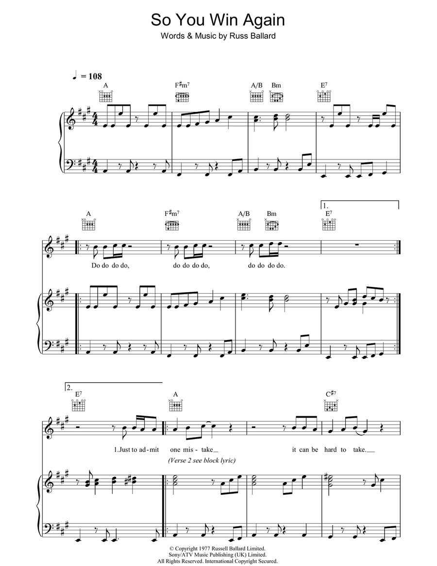 So You Win Again So You Win Again Piano, Vocal, Guitar scores gallery preview page 1