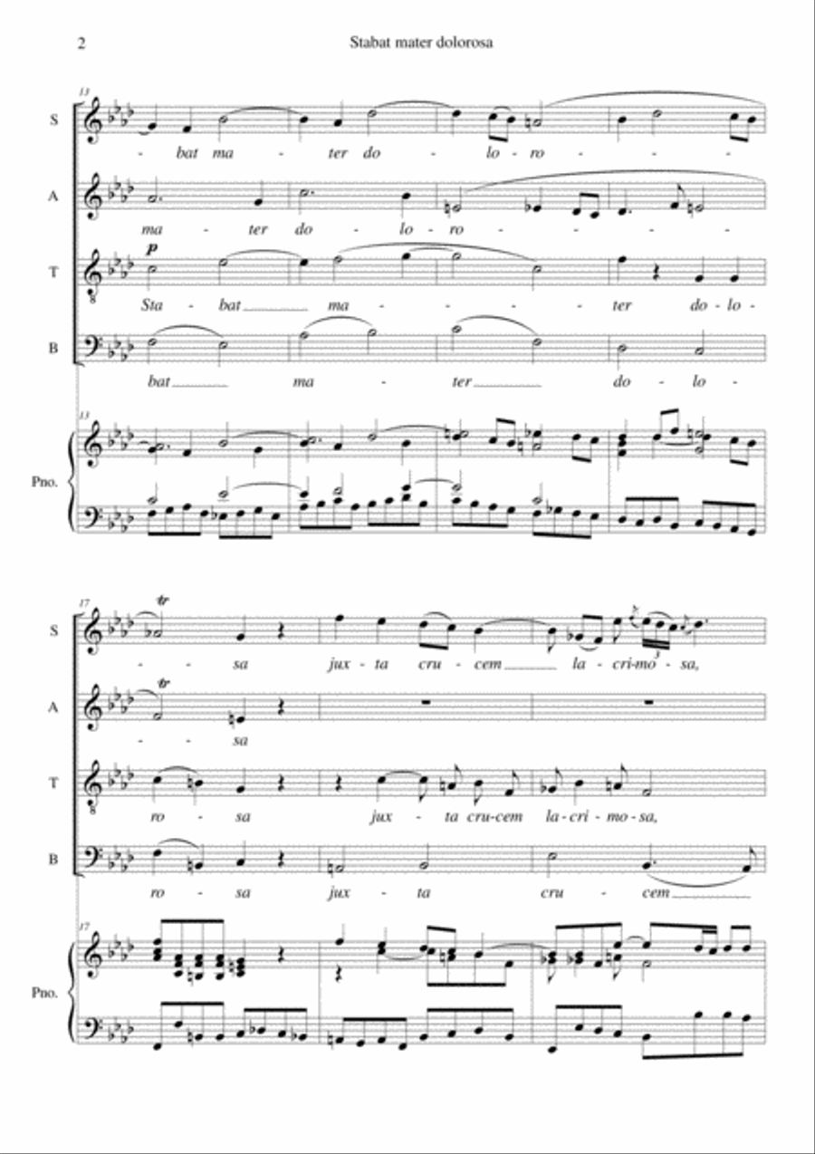 Pergolesi Stabat Mater arrangement of the first movement for SATB choir and piano (or organ) 4-Part scores gallery preview page 2