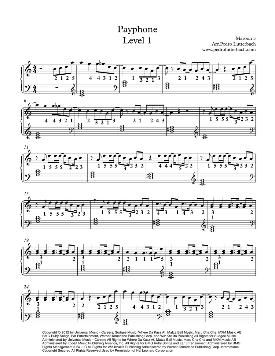 Payphone Easy Piano scores gallery preview page 1