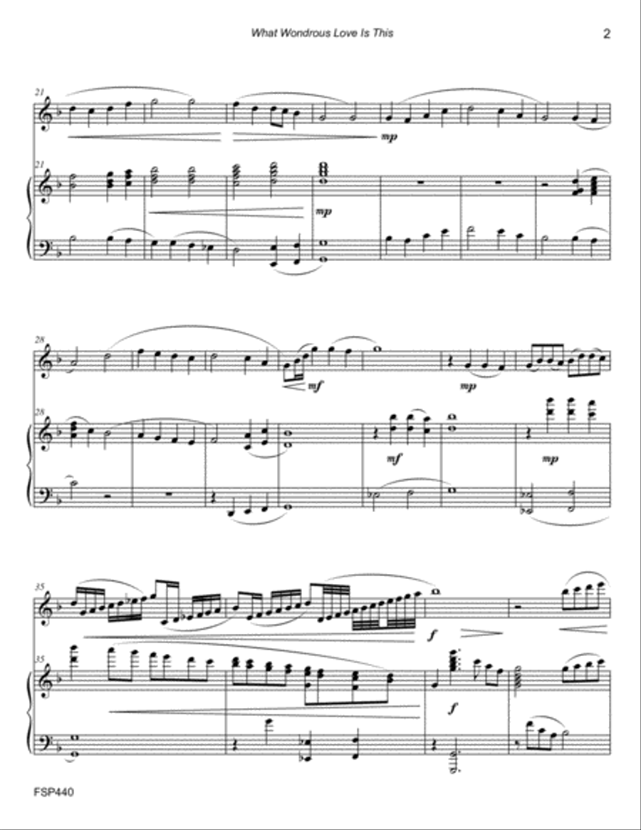 WHAT WONDROUS LOVE IS THIS - FLUTE SOLO with Piano Accompaniment Flute Solo scores gallery preview page 2