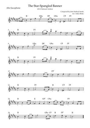 The Star Spangled Banner (USA National Anthem) for Alto Saxophone Solo with Chords (D Major)