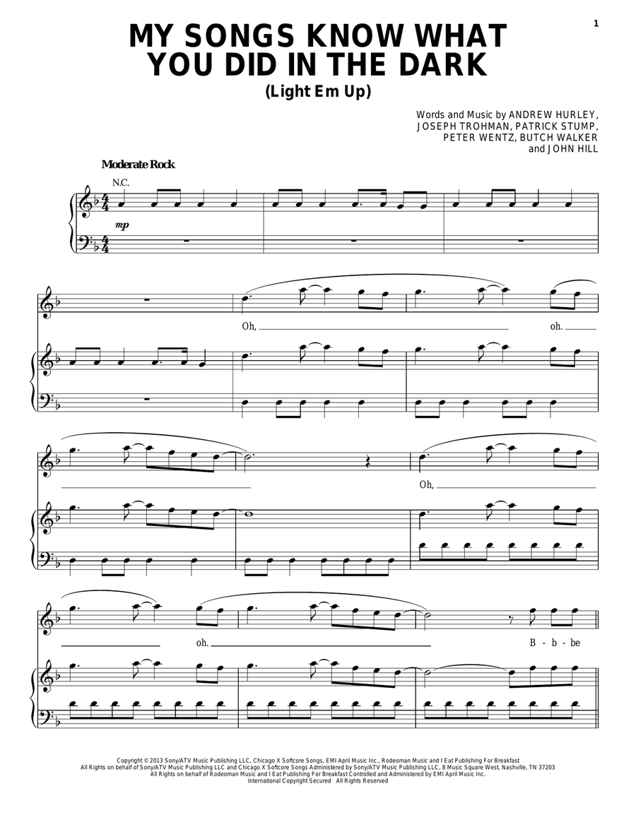 My Songs Know What You Did In The Dark (Light Em Up) Acoustic Guitar scores gallery preview page 1