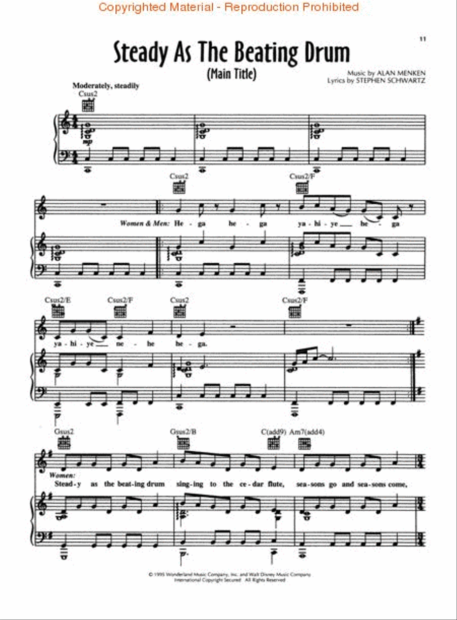 Pocahontas Piano, Vocal, Guitar scores gallery preview page 3