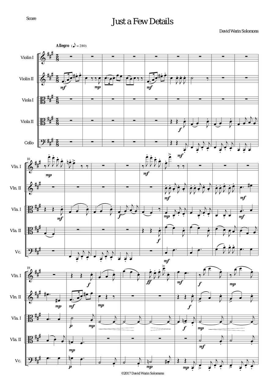Just a Few Details for string quintet (2 violins, 2 violas, 1 cello) String Trio scores gallery preview page 1