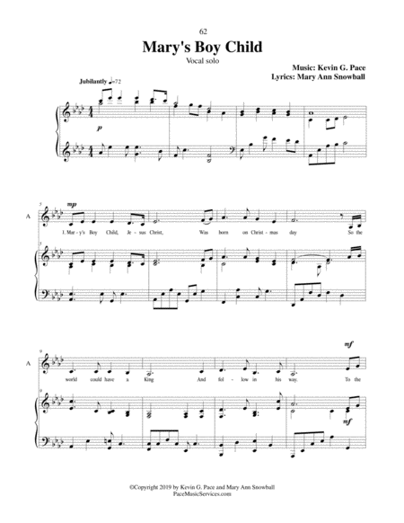 Mary's Boy Child - a Christmas song for vocal solo image number null