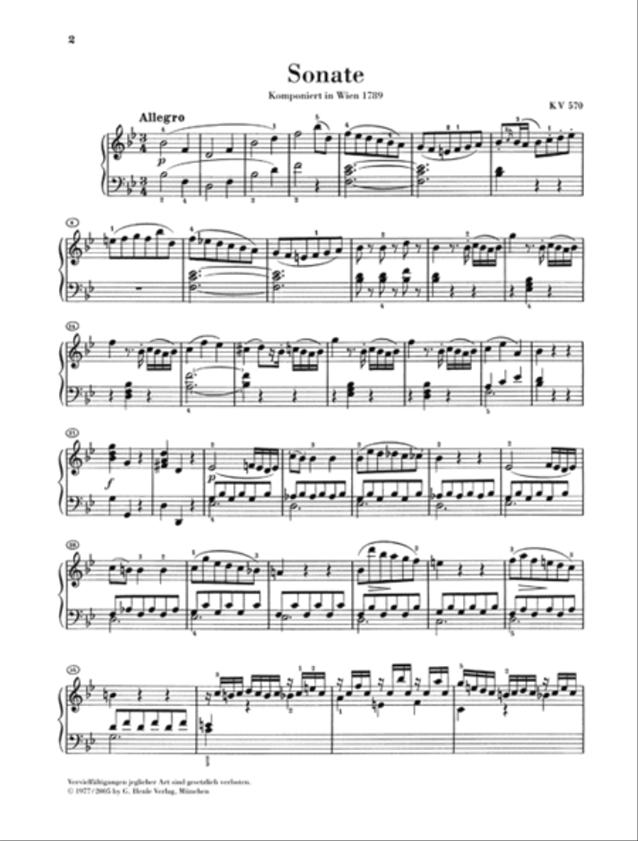 Piano Sonata in B Flat Major K570 Piano Solo scores gallery preview page 2