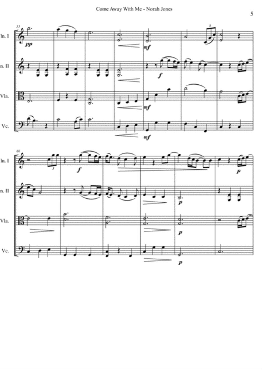 Come Away With Me String Quartet scores gallery preview page 5