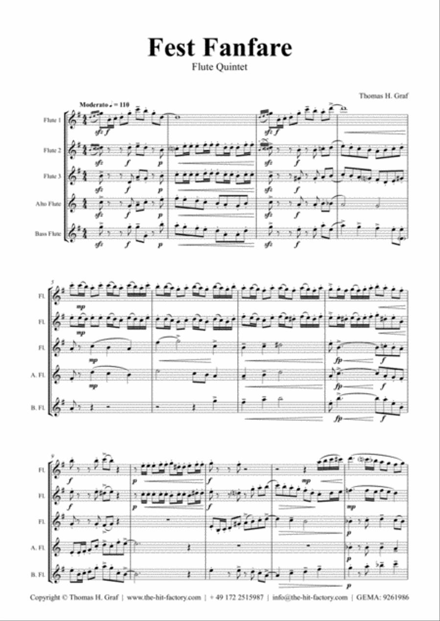 Fest Fanfare - Classical Festive Fanfare - Opener - Flute Quintet Woodwind Ensemble scores gallery preview page 1