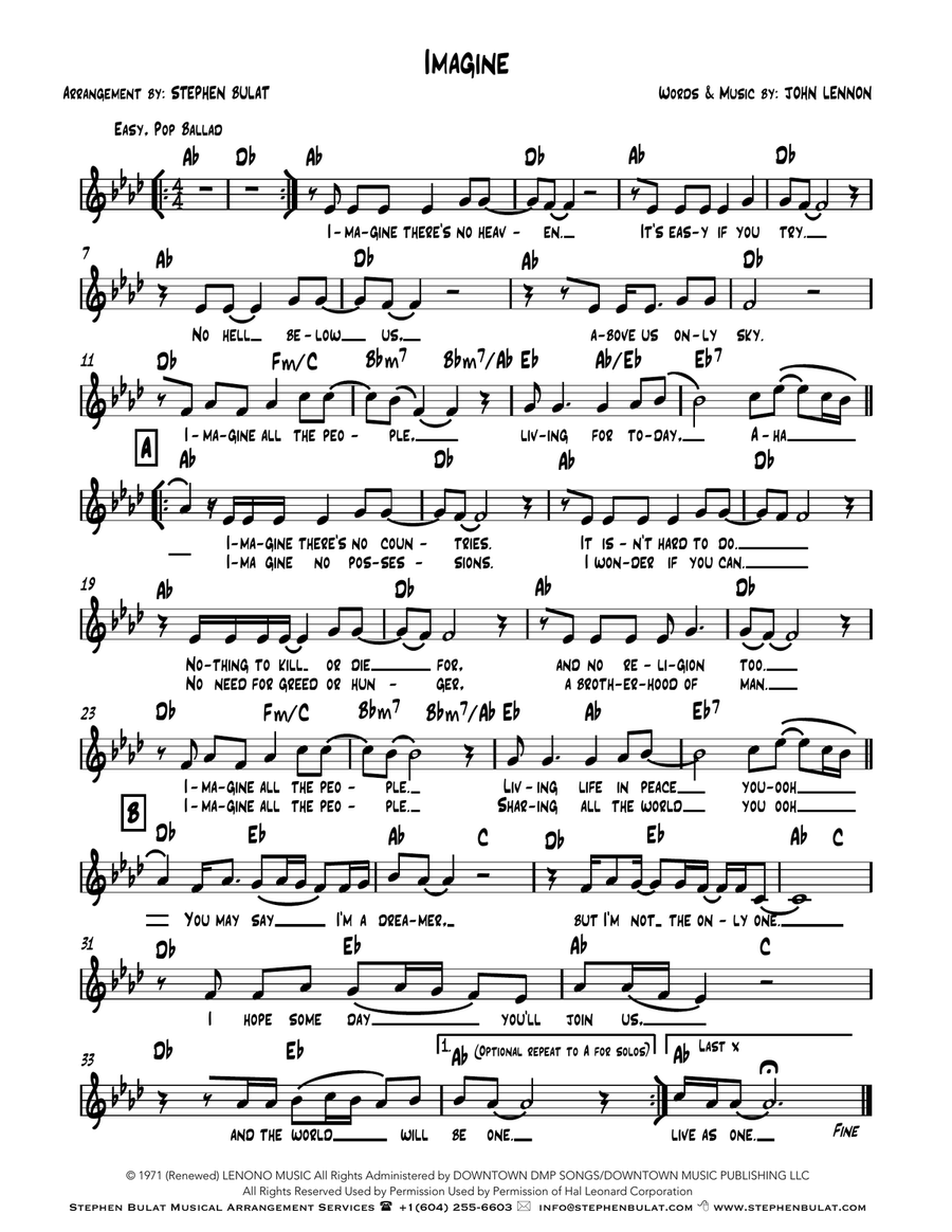 Imagine Sheet Music, John Lennon