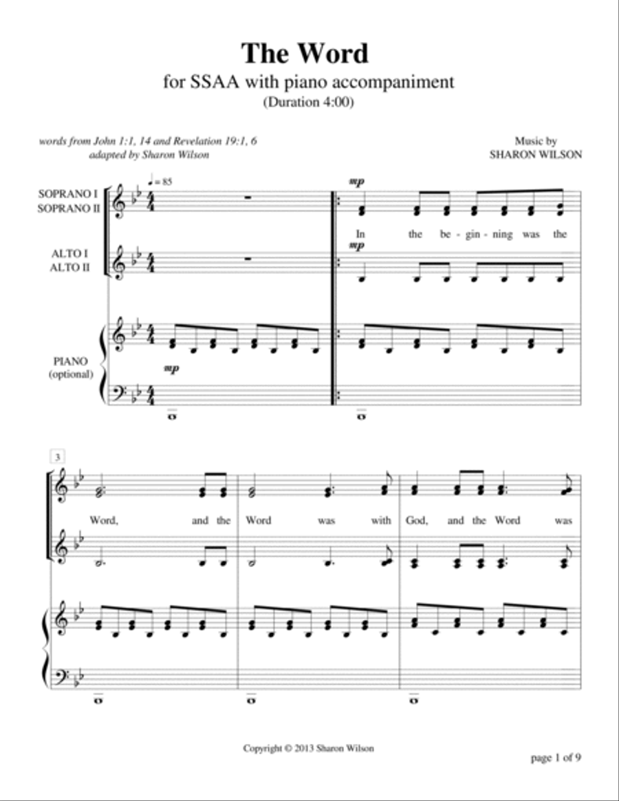 The Word (SSAA a cappella with optional piano accompaniment) SSAA scores gallery preview page 4