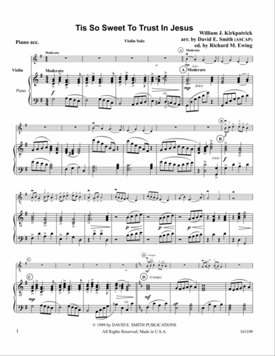 Tis So Sweet to Trust in Jesus Violin Solo scores gallery preview page 1