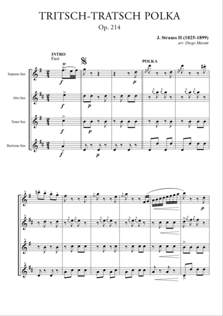 Tritsch-Tratsch Polka for Saxophone Quartet Saxophone Quartet scores gallery preview page 1