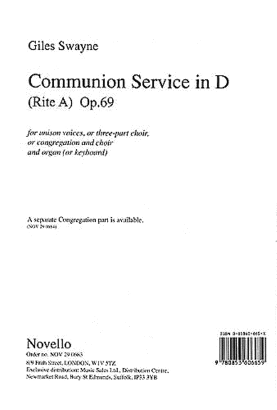 Communion Service in D Unison Choir scores gallery preview page 1