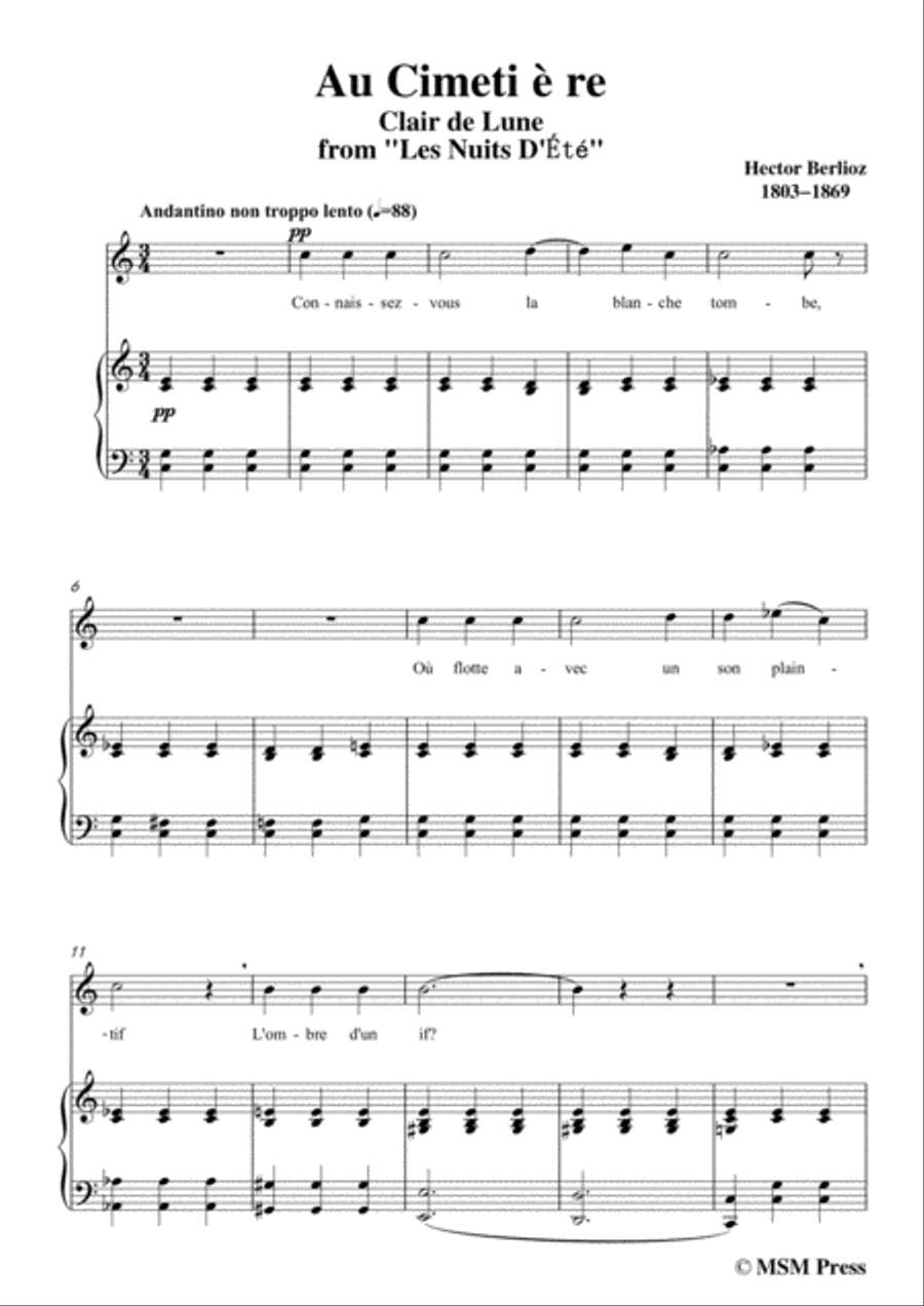 Berlioz-Au Cimetière in C Major,for voice and piano Voice Solo scores gallery preview page 3