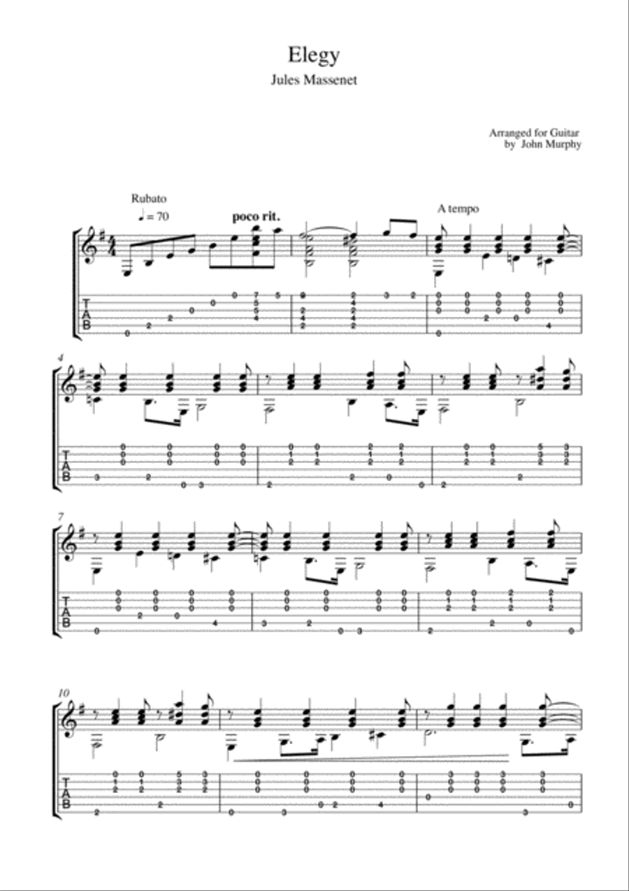 Elegy Massenet Elegy Massenet Classical Guitar scores gallery preview page 1
