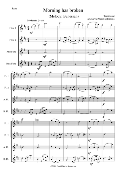Variations on Morning has broken (Bunessan) for flute quartet image number null