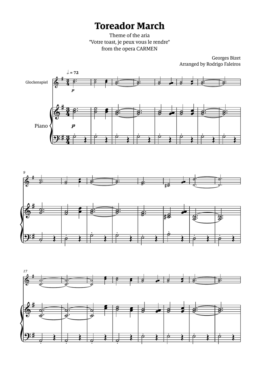 Toreador March (from the opera Carmen) - easy version Chamber Music scores gallery preview page 1