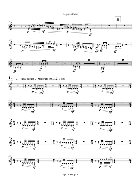 Requiem Octet (2015) for flute, clarinet, 2 bassoons, 2 trumpets, 2 trombones: trumpet in Bb part